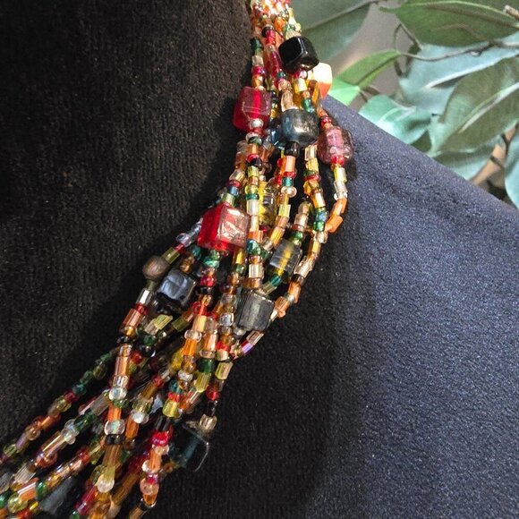 Women\'s Glass Seed Bead Multi Twelve Strand Braided Necklace with Lobster Clasp main image 2